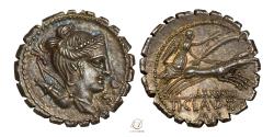 Ancient Coins - Ti. Claudius Ti.f. Ap.n. Nero 79 BC Silver Republican Serrate Denarius