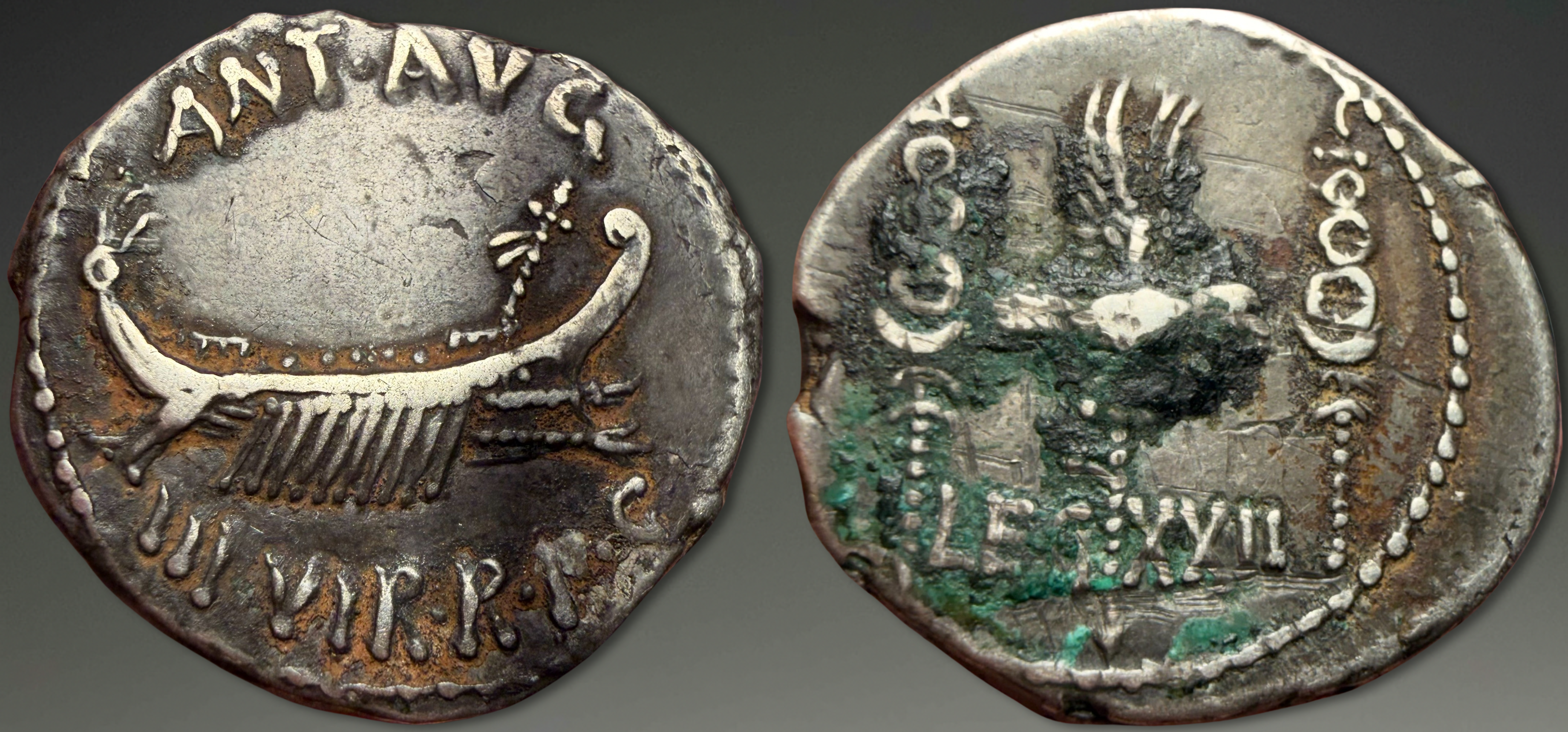 Roman Imperatorial. Mark Antony. AR Denarius, ca. 32-31 BC.