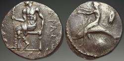 Ancient Coins - Calabria, Tarentum. AR Nomos (Didrachm), ca. 450-425 BC.