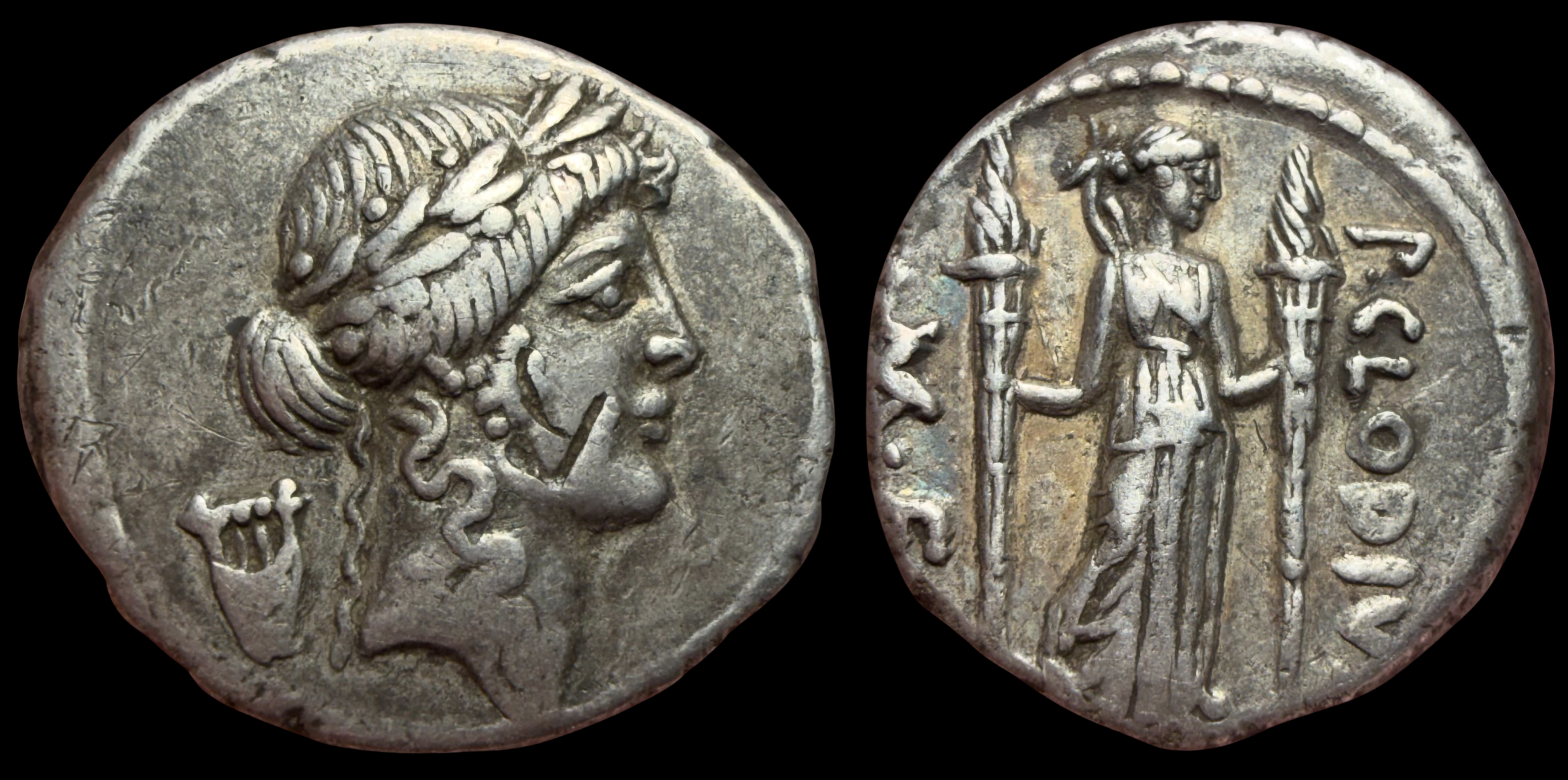 Roman Republic. P. Clodius M.f. Turrinus. AR Denarius, ca. 42 BC.