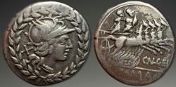 Ancient Coins - Roman Republic. Cn. Gellius. AR Denarius, ca. 138 BC.