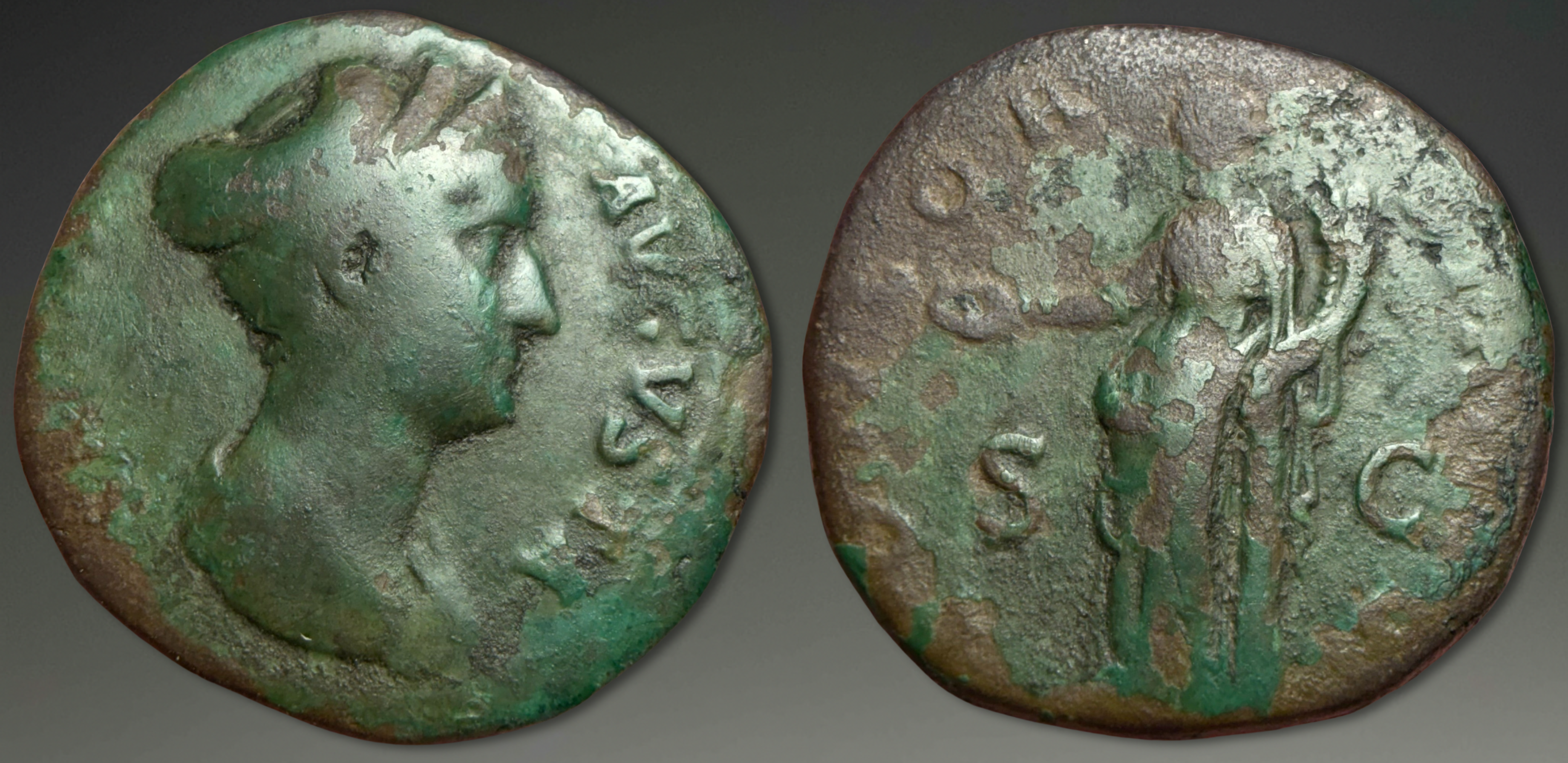 Trajan. Sabina. AE Dupondius, ca. 136-138 AD.