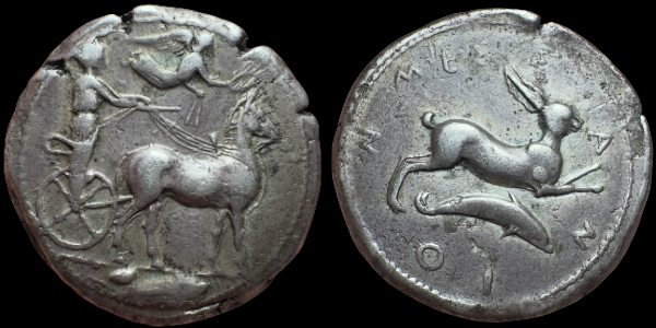 Pedigreed to 1981! Sicily, Messana. AR Tetradrachm. ca. 420-413 BC.