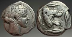 Ancient Coins - Sicily, Leontini. AR Tetradrachm, ca. 445-425 BC.