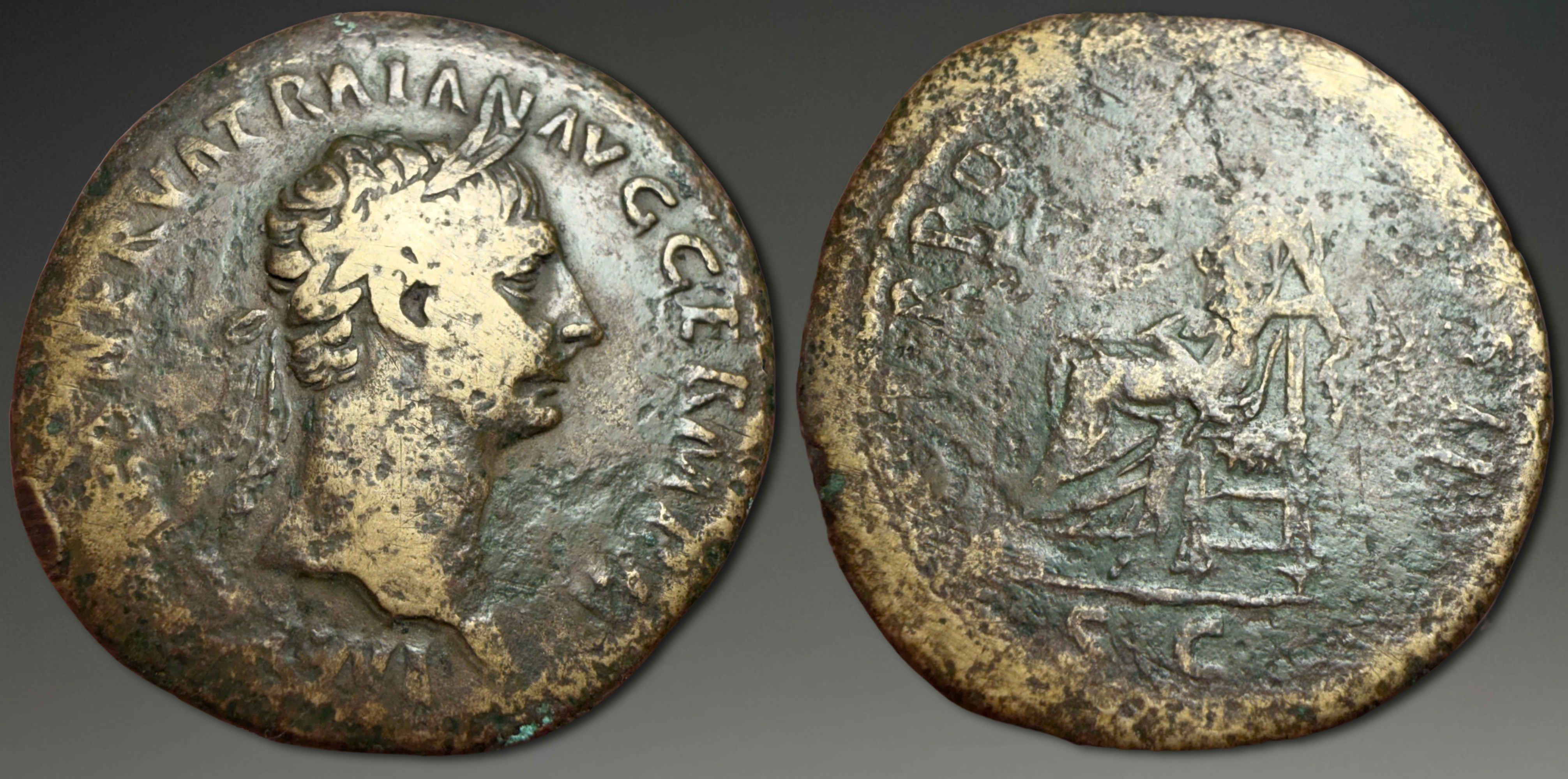 Trajan. AE Sestertius, ca. 98-99 AD.