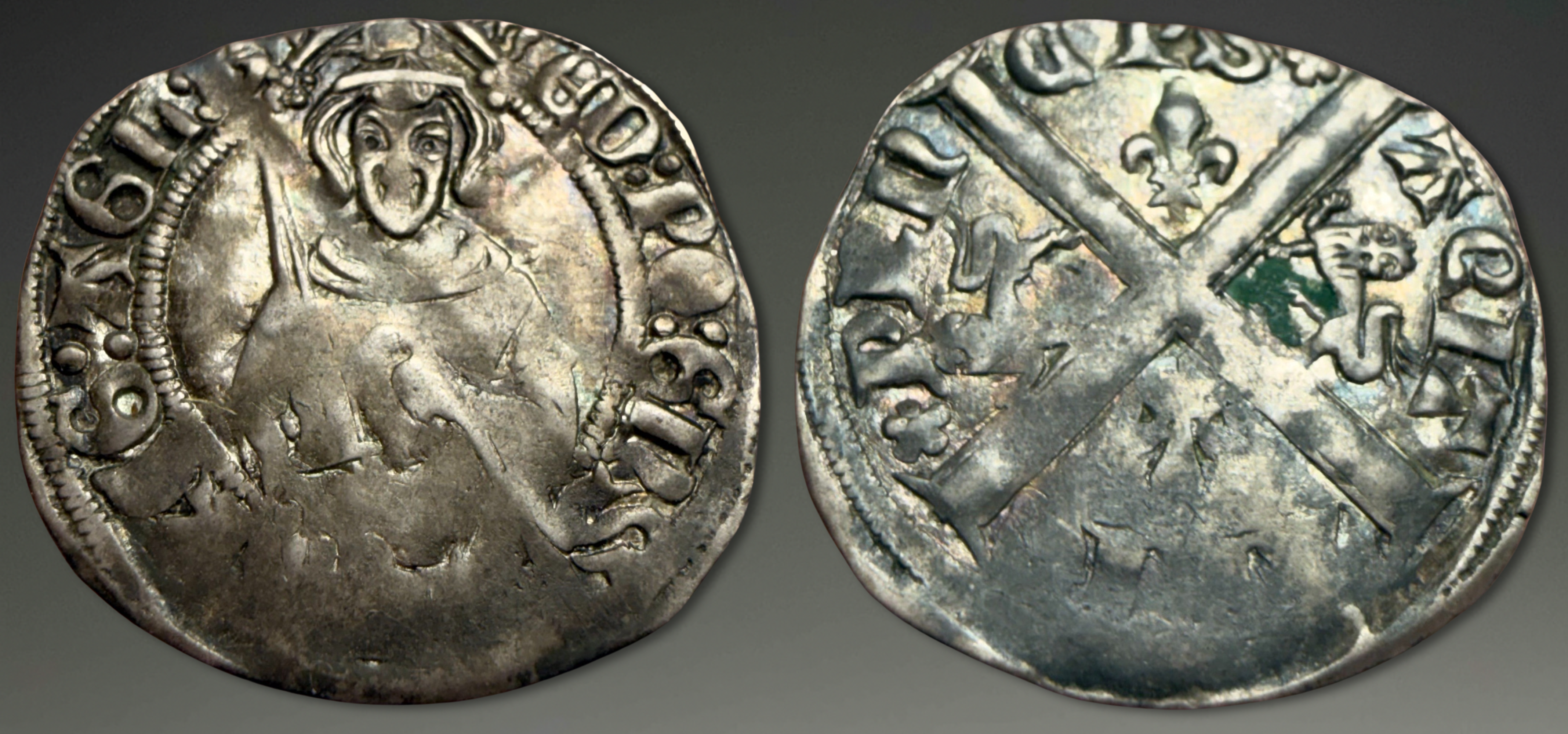 France. Anglo-Gallic. Edward the Black Prince. AR Hardi d'argent, ca. 1368.