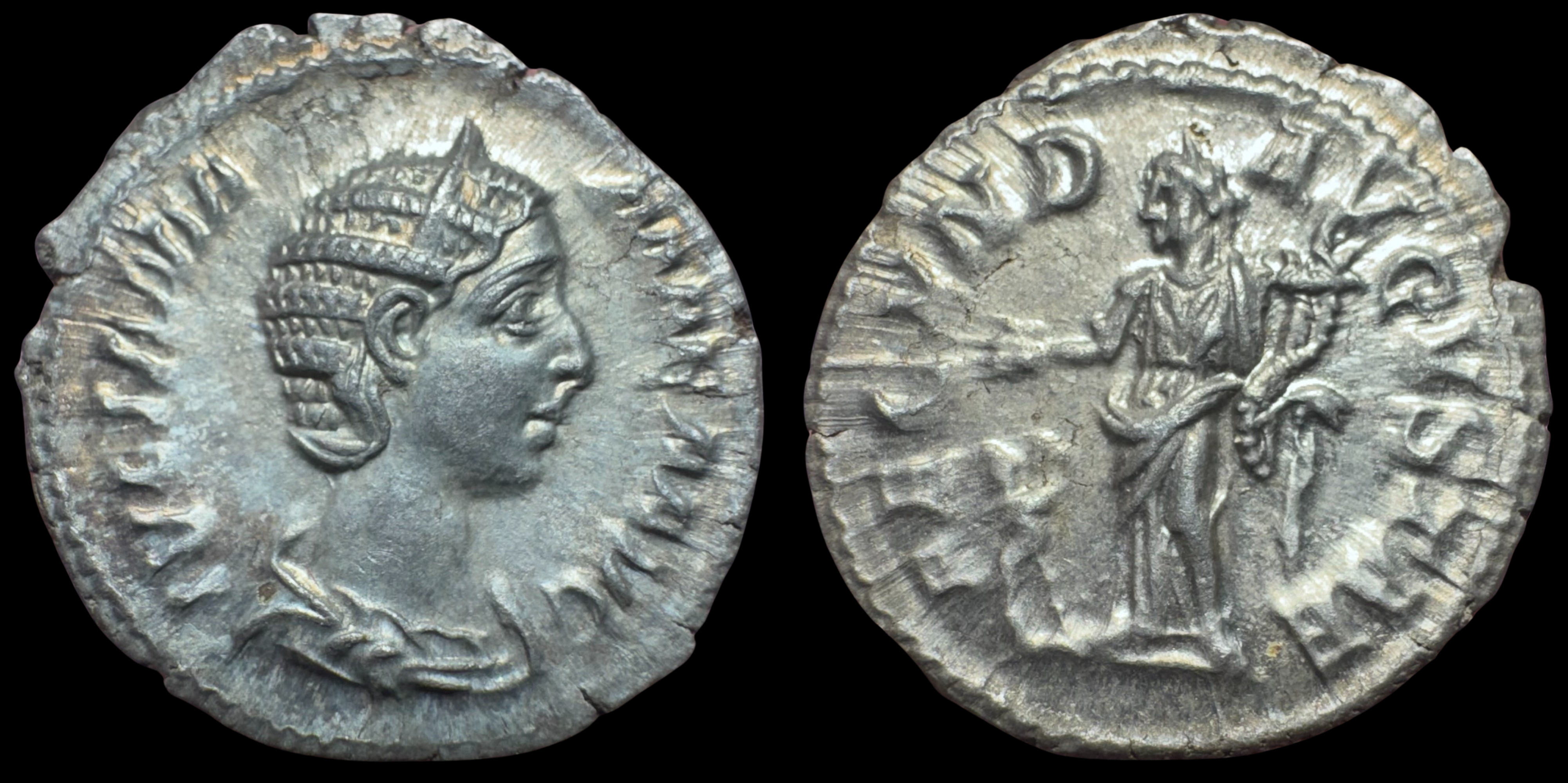 Severus Alexander. Julia Mamaea. AR Denarius, ca. 232 AD.