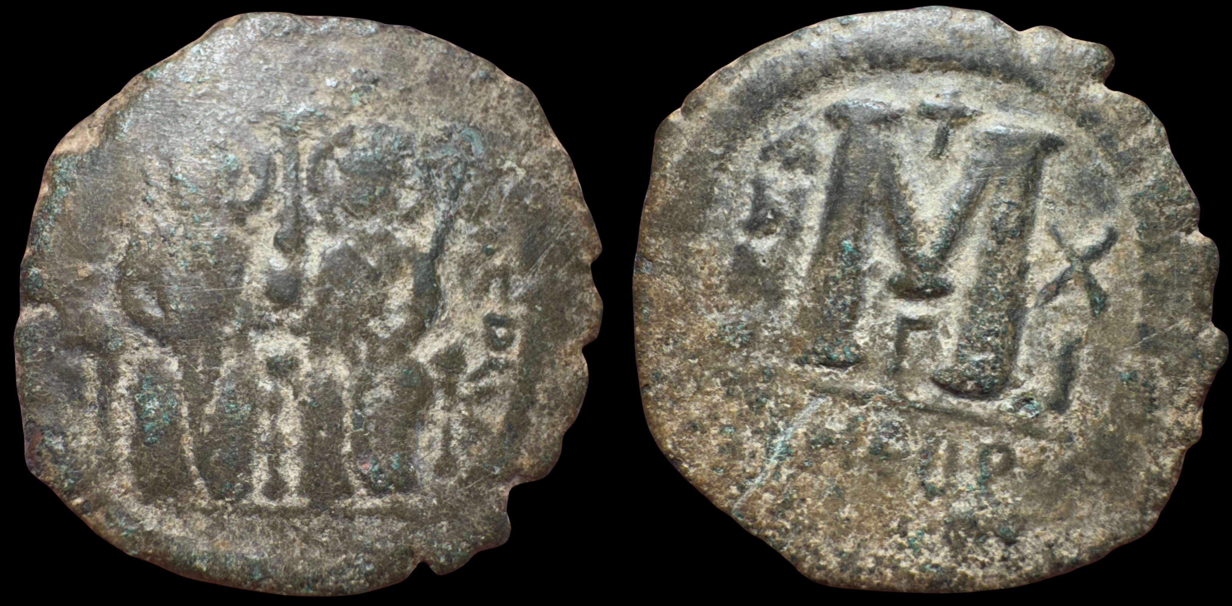 Byzantine Empire. Justin II and Sophia. AE Follis, ca. 575/76 AD.