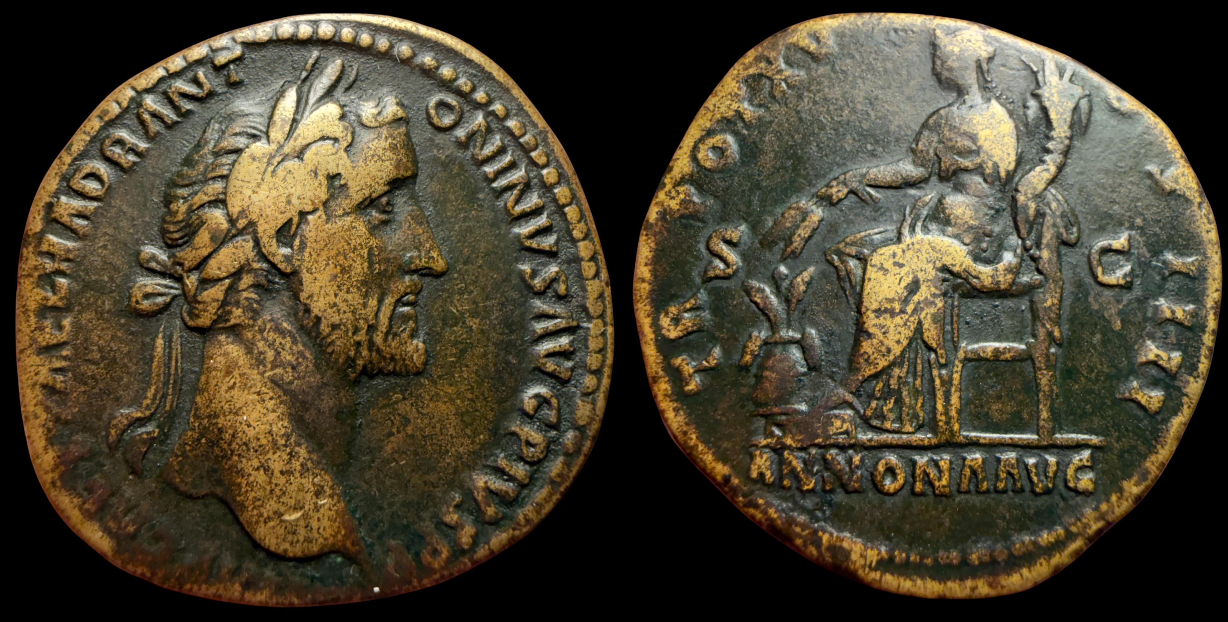 Antoninus Pius. AE Sestertius. ca. 155-156 AD.