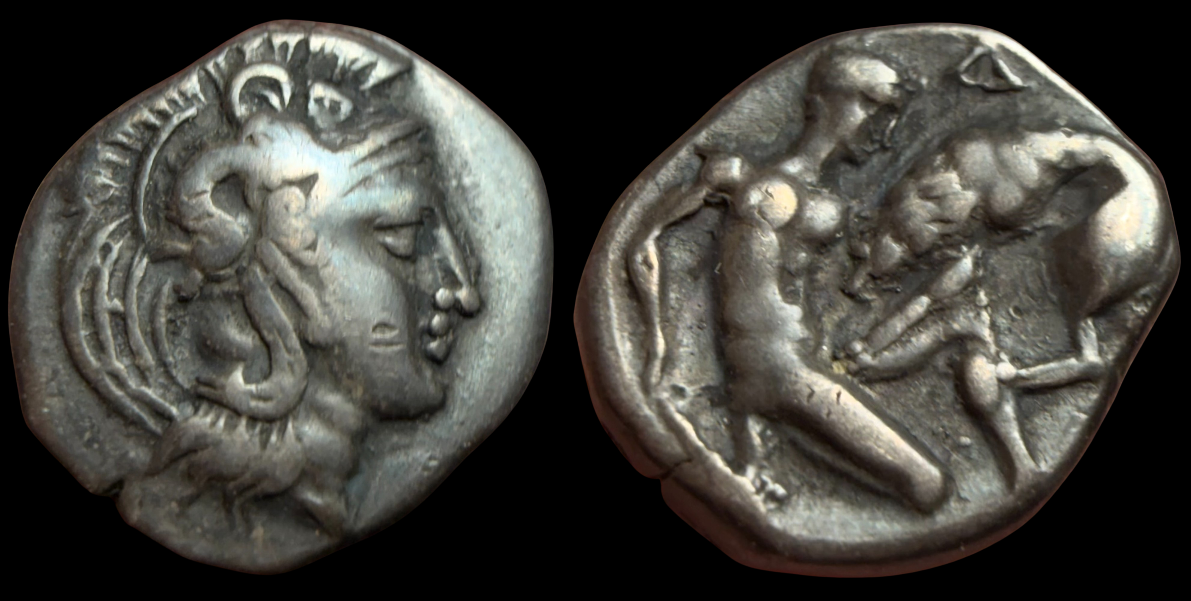 Calabria, Tarentum. AR Diobol, circa 380-325 BC.