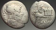 Ancient Coins - Roman Republic. M. Aburius M. f. Geminus. AR Denarius, ca. 132 BC.