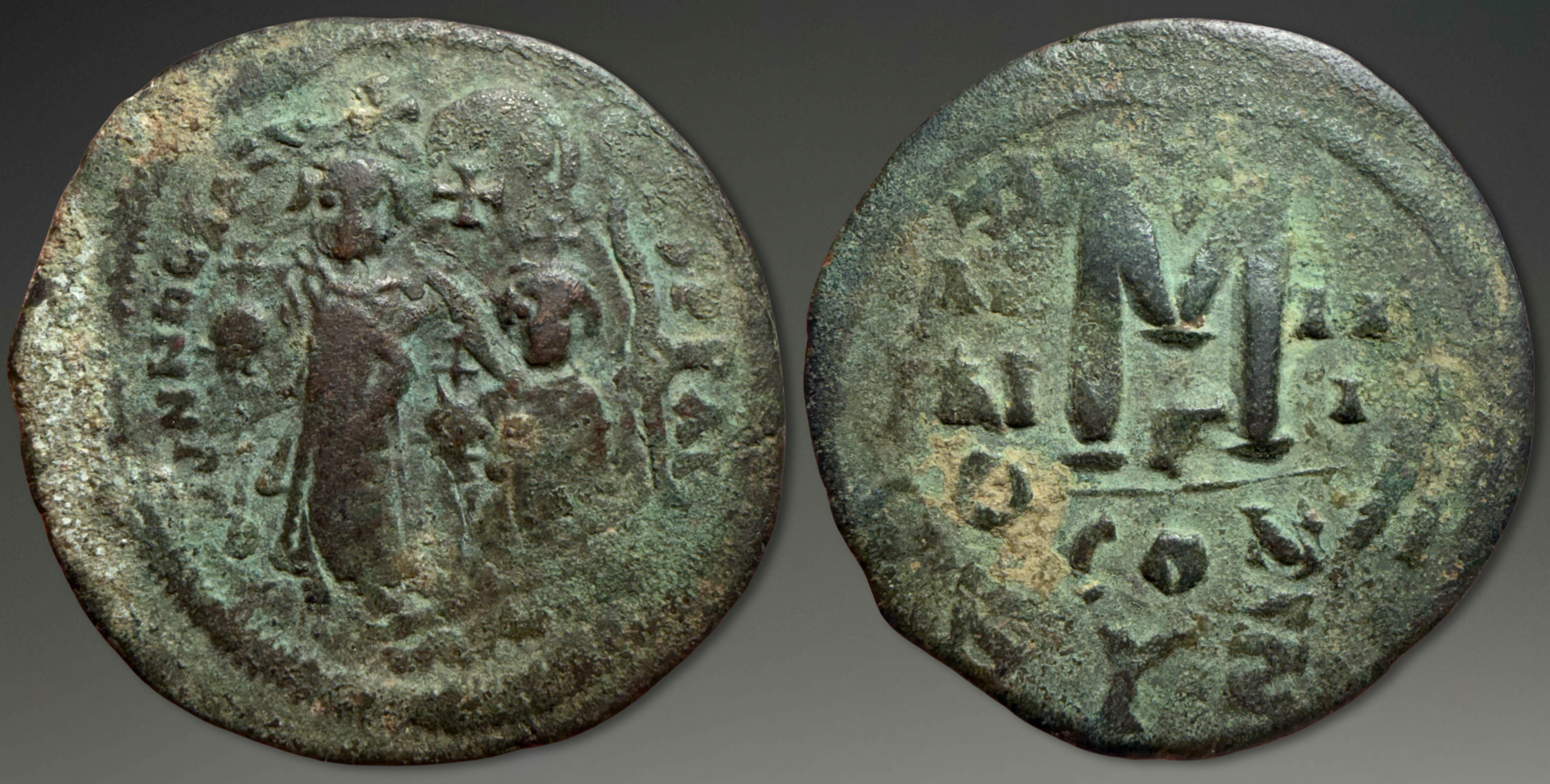 Byzantine Empire. Heraclius & Heraclius Constantine (on Phocas & Justin II). AE Follis.