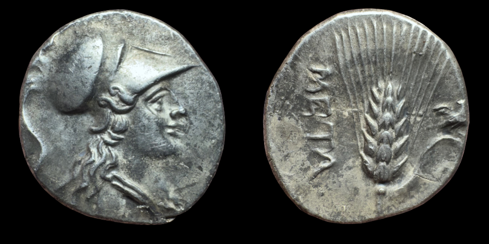 Lucania, Metapontion. AR Half-Shekel. ca. 215-207 BC.