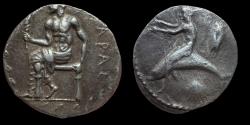 Ancient Coins - Calabria, Tarentum. AR Nomos (Didrachm). ca. 450-425 BC.