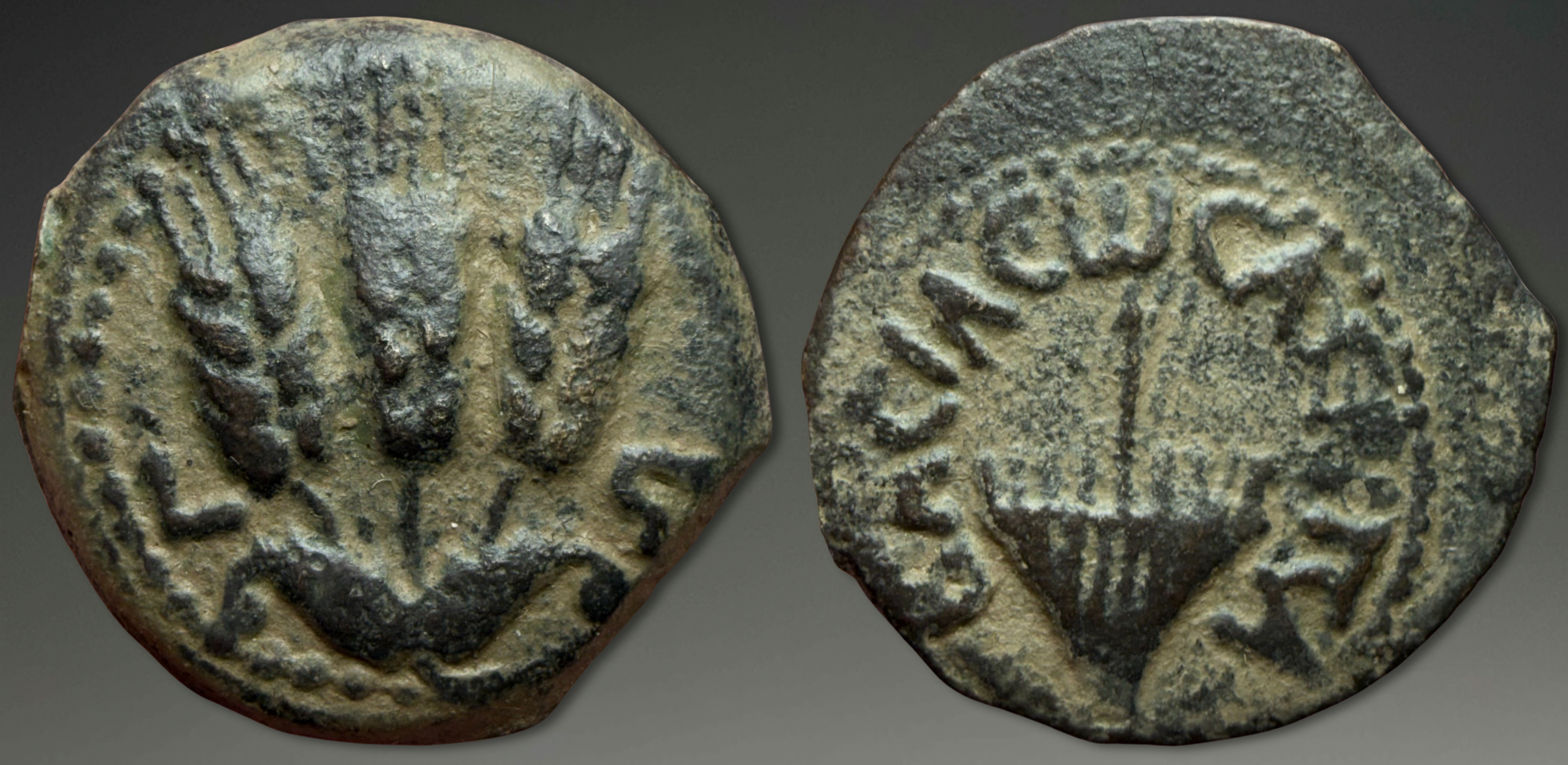 Judaea. Herodians. Agrippa I. AE Prutah, Year 6 (41/2 AD).