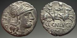 Ancient Coins - Roma Republic. Cn. Lucretius Trio. AR Denarius, ca. 136 BC.