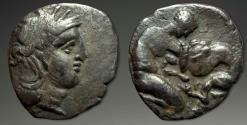 Ancient Coins - Calabria. Tarentum. AR Diobol, ca. 325–280 BC.