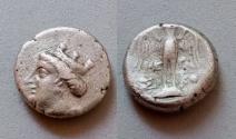 Ancient Coins - Pontos, Amisos. AR Drachm c. 400-300 BC. Head of Hera crowned / Owl