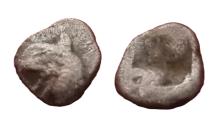 Ancient Coins - Ionia, Phokaia. Archaic AR Hemidrachm Circa 521-478 BC. Griffin Head Left Incuse