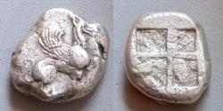 Ancient Coins - IONIA, TEOS AR Stater 520-480 BC. Griffin seated quadripartite incuse