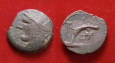 Ancient Coins - CARTHAGE, Libyan Revolt. Circa 241-238 BC. Æ Shekel, Mint on Sardinia Tanit plow