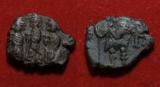 Ancient Coins - Heraclius, 610-641 AD. Æ Follis of Constantinople Three figures
