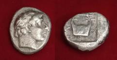 Ancient Coins - IONIA. Kolophon. Drachm 5thc BC. Laureate head of Apollo Lyre in Incuse