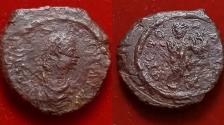 Ancient Coins - Justinian I. 527-565. Æ Decanummium Carthage mint. Struck 548/9 Victory