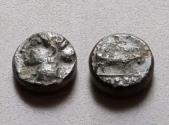 Ancient Coins - Aeolis, Boione. Early 3rd century B.C. Æ chalkous. Bull / Lion