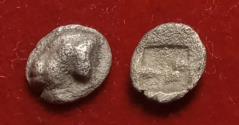 Ancient Coins - Ionia / Thraco-Macedonian Uncertain mint AR Tetartemorion. 5th c BC. Goat head