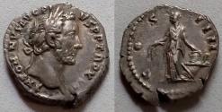 Ancient Coins - Antoninus Pius 138-161. Rome AR Denarius Annona, modius at prow