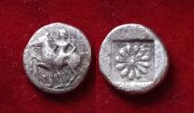 Ancient Coins - Ionia, Erythrae AR Diobol 480-450 BC. Erythros standing holding horse Rosette