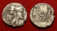 Ancient Coins - Republic Rome. Ti Veturias AR Denarius 137 BC. Oath Taking scene