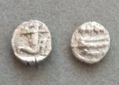 Ancient Coins - PHOENICIA, Sidon Circa 435-425 BC. AR 16th Shekel King Drawing Bow Galley Rare