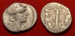 Ancient Coins - Republic Rome. C. Minucius Augurinus AR Denarius 135 BC. Roma r. Ionic Column