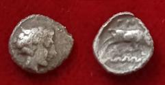 Ancient Coins - Ionia, Magnesia ad Maeandrum AR 1/48th. 450-400 BC. Apollo Butting bull Maeander
