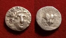 Ancient Coins - ISLANDS off CARIA, Rhodos. Rhodes ca 170-150 BC. AR Hemidrachm Dexicrates Helios