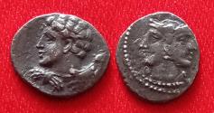 Ancient Coins - CILICIA, Uncertain 4thc BC. AR Obol Janiform Athena youthful bust of Herakles wearing lionskin