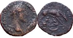 Ancient Coins - Antoninus Pius. AD 138-161. Æ As. Rome mint. Struck AD 143-144. She-wolf & twins
