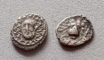 Ancient Coins - CILICIA. Isaura. Circa 333-322 BC. AR Hemiobol Head of Herakles as Aura' lion