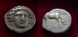 Ancient Coins - Thessaly, Larissa 400-344 BC, AR Drachm Head of Larissa facing - horse