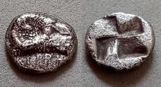 Ancient Coins - TROAS, KEBREN 5thc BC. AR Obol KEBREN, Head of ram - Quadripartite incuse square.