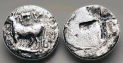 Ancient Coins - Thrace, Byzantion, circa 387-340 BC. AR Diobol Bull standing Incuse