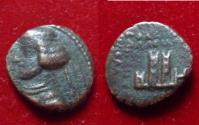 Ancient Coins - Kings of Parthia, Orodes II Æ15, Circa 57-38 BC. City walls