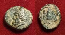 Ancient Coins - Troas, Birytis 3rdc BC. Æ11 Head Kabeiros Club in wreath
