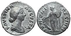 Ancient Coins - Faustina II Augusta, 147-175 AD. AR Denarius, Rome. Juno rev.