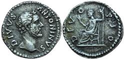 Ancient Coins - Divvs Antoninus Pius, died 161 AD. AR Denarius, Rome.