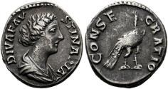 Ancient Coins - Diva Faustina Junior. Died AD 175/6. AR Denarius, Rome. Peacock rev.