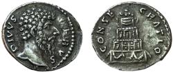 Ancient Coins - Divus Lucius Verus, Died 169 AD. AR Denarius, Rome. Funeral Pyre rev.