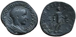 Ancient Coins - Gordian III, 238-244 AD. Æ Sestertius, Rome. Emperor standing rev.